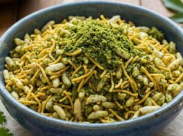 Sev mamra ni bhel ni suki lili chatni - સેવ મમરા ની ભેળ ની સુકી ચટણી